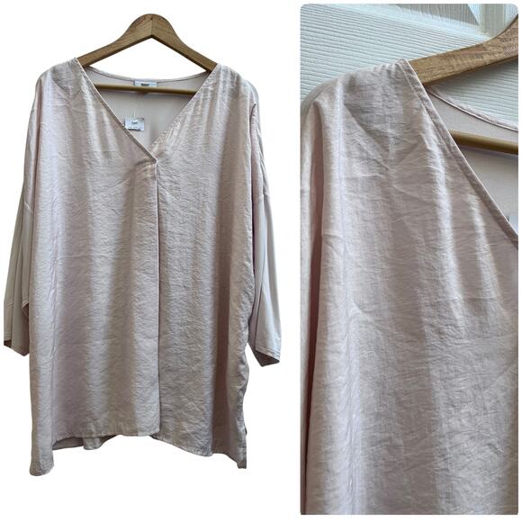 J Jill New Flaw V Neck Elbow Sleeve Crinkle Front Mix Media Boxy Blouse Plus 3X - Picture 12 of 12